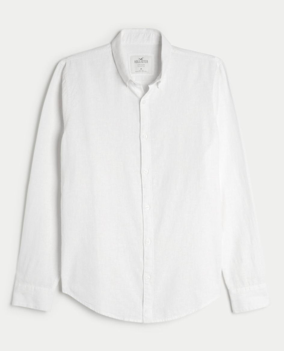 Chemise boutonnée à manches longues en lin mélangé