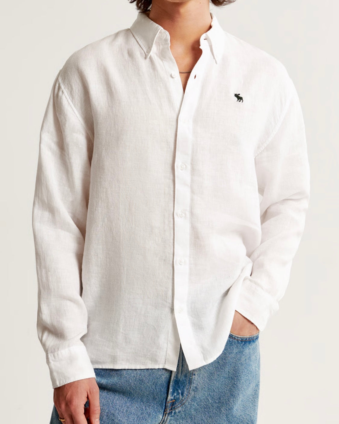 Chemise boutonnée à manches longues en lin mélangé A&F