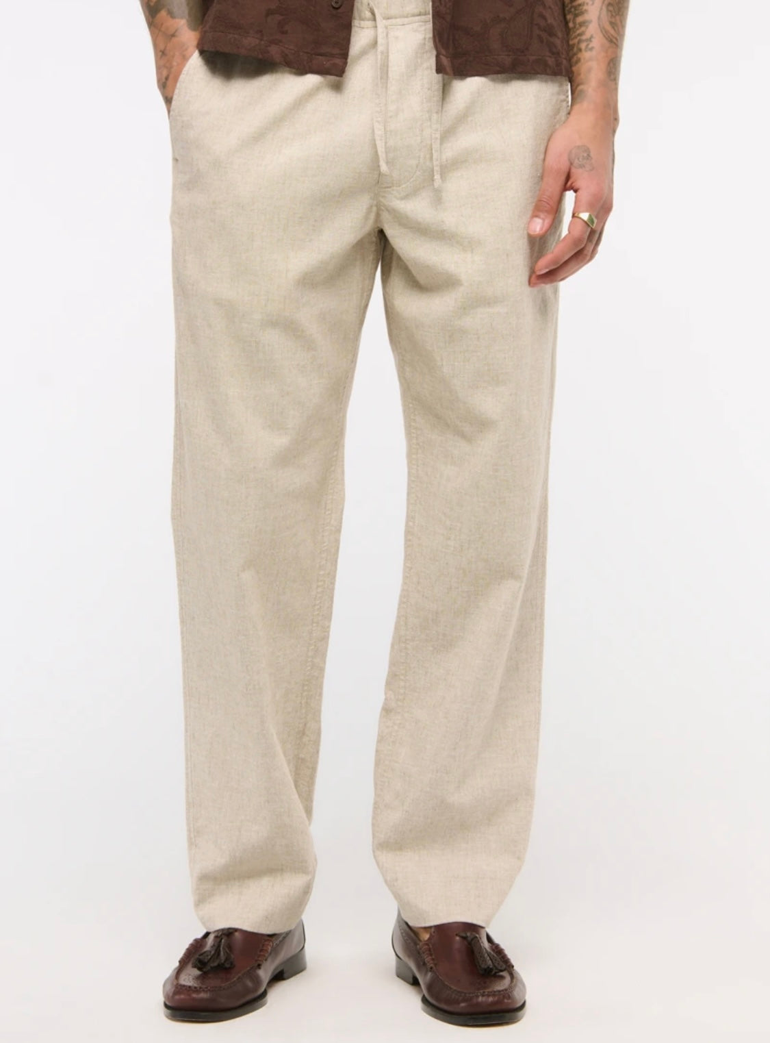 Pantalon ample à enfiler en lin mélangé A&F