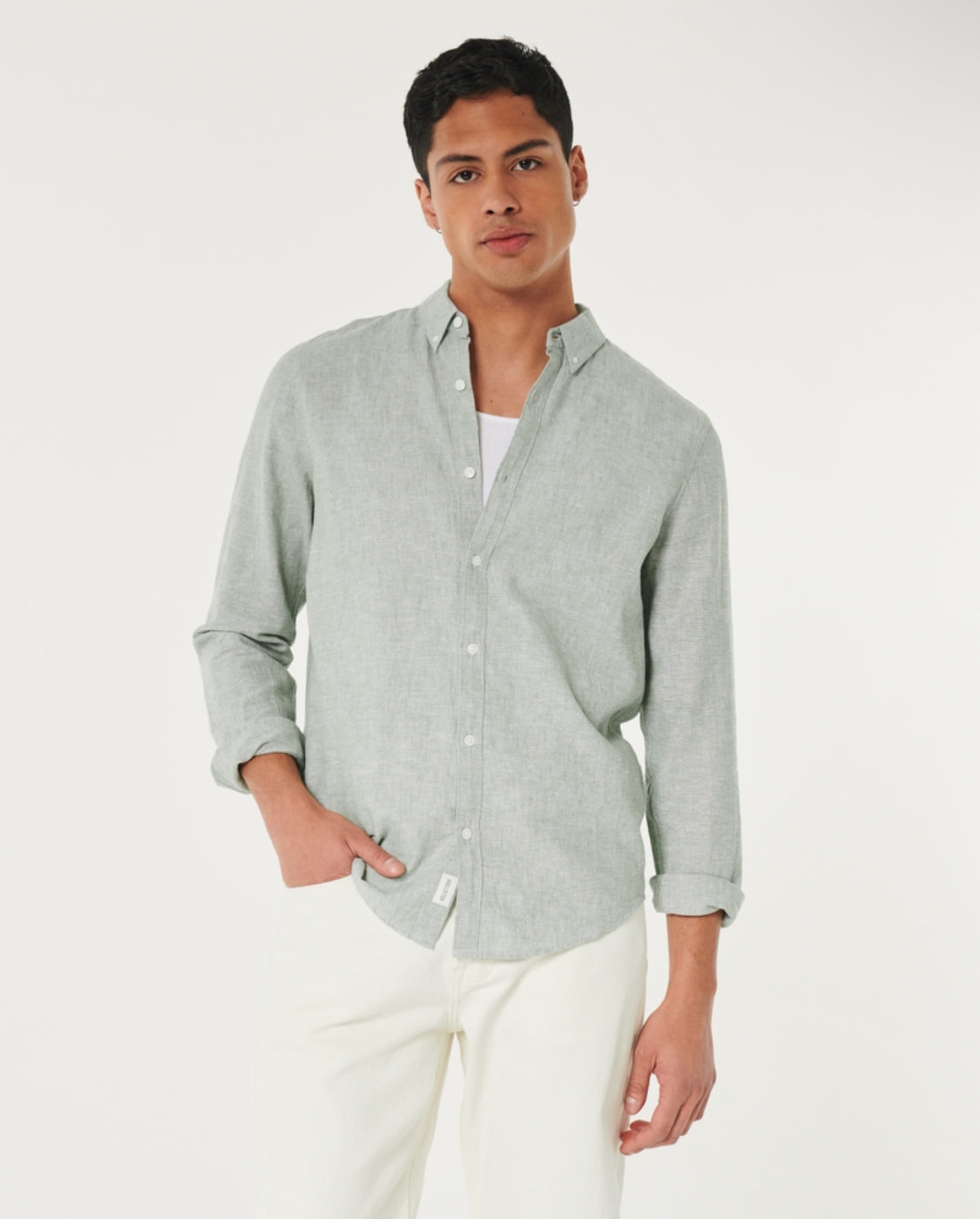 Chemise boutonnée à manches longues en lin mélangé