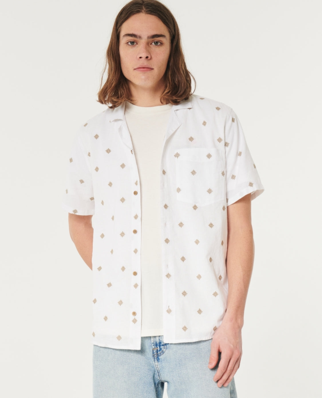 Chemise à manches courtes à motif brodé